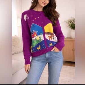 Vintage INKA Handmade Peru Wool Cardigan SweaterAndean Village Graphic Size M/L